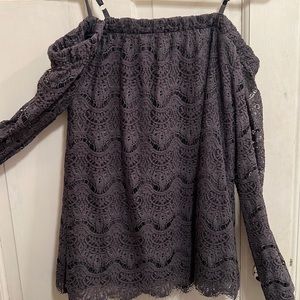 No boundaries off the shoulder long sleeved grey laced lined material shirt